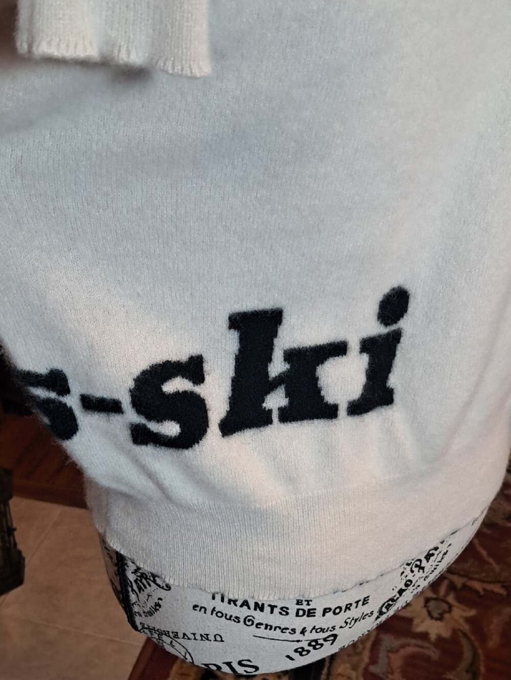 Skull Cashmere "Apres-ski" Cream Half-Zip Sweater with Blue Stripe Accents - Picture 5 of 8